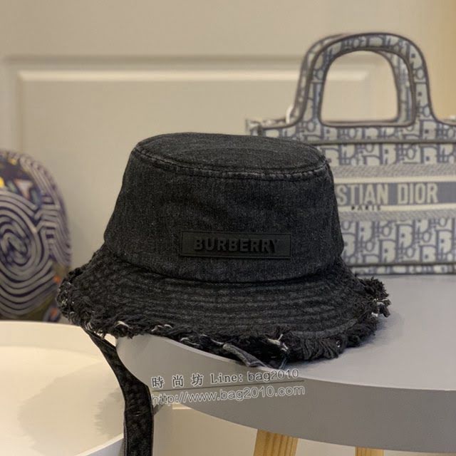 Burberry男女同款帽子 巴寶莉新款重工洗水牛仔加防風繩漁夫帽遮陽帽  mm1649